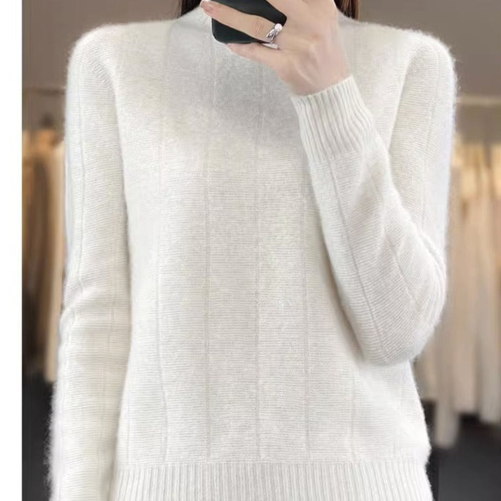 Women's Pullover Half Turtleneck Solid Color Knitted Comfortable Warm Sweater