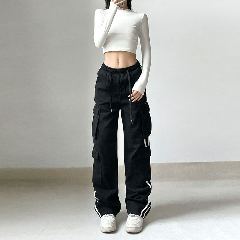 Hip-hop stribet overalls med farvekontrast