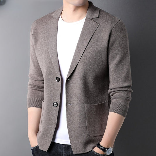 Mens Wool Knit Suit Jacket Korean-Style Trendy Sweater