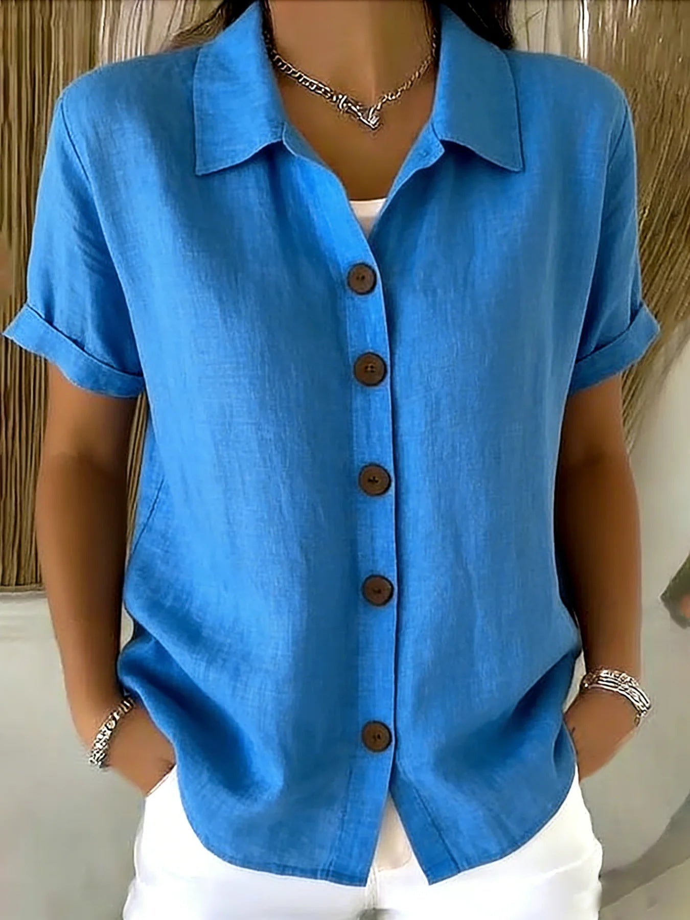 Women's Lapel-button Long-sleeve Shirt