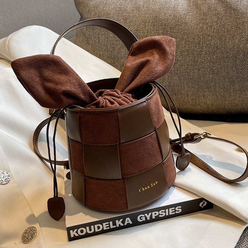 Women's Fall Winter Fashion Frosted Woven Portable Bucket Bag