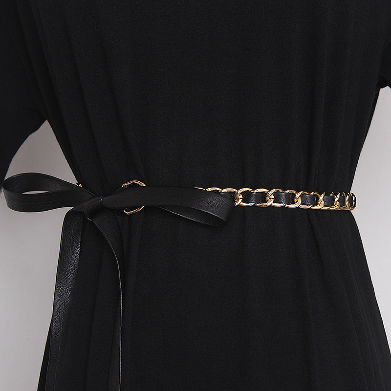 Fashion Pearl Tie Rope With Bow Knot Waist Chain