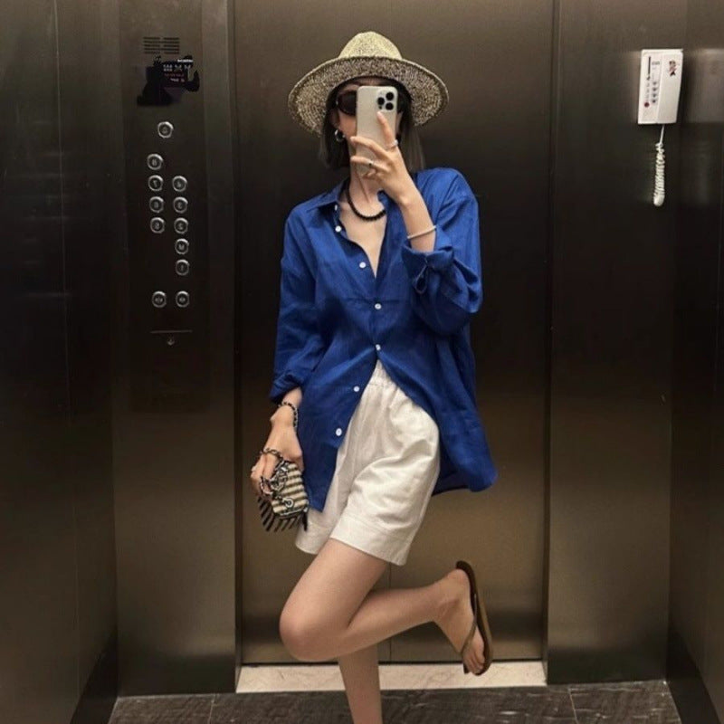 Long Linen Sleeves Thin Shirt Outer Sun Top