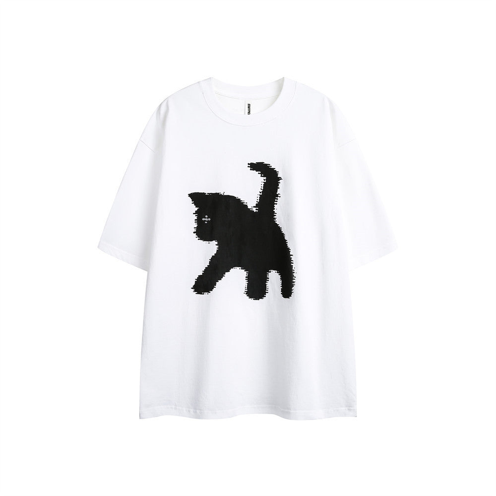 Women's Cartoon Silhouette Cat Printing Short-sleeved T-shirt