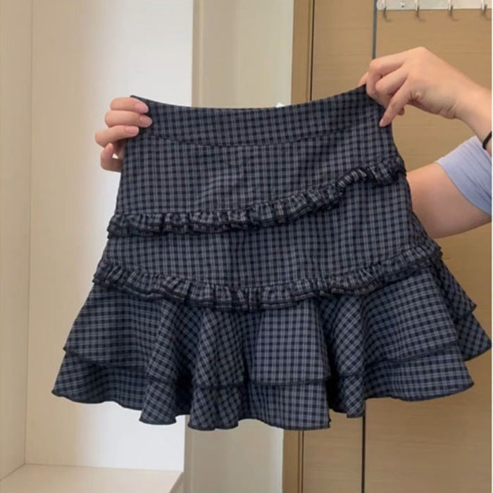 Retro Fresh And Fashionable Plaid A-word Skirt