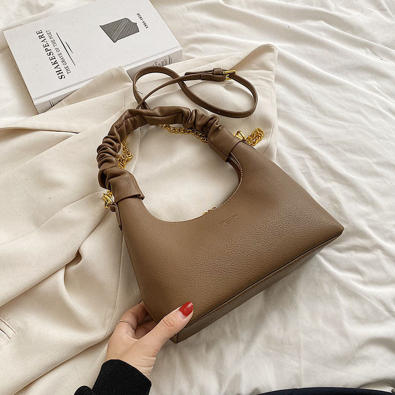 Handheld Lychee Pattern Simple Chain Shoulder Bag
