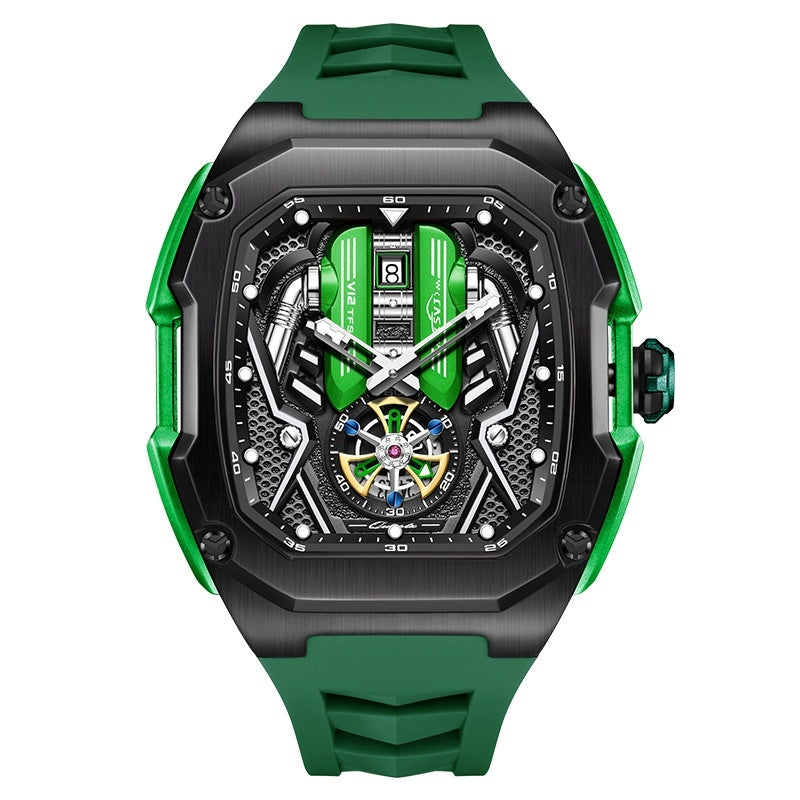Men's High-grade Tonneau Three-Dimensional Hollow Waterproof Luminous Quartz Watch