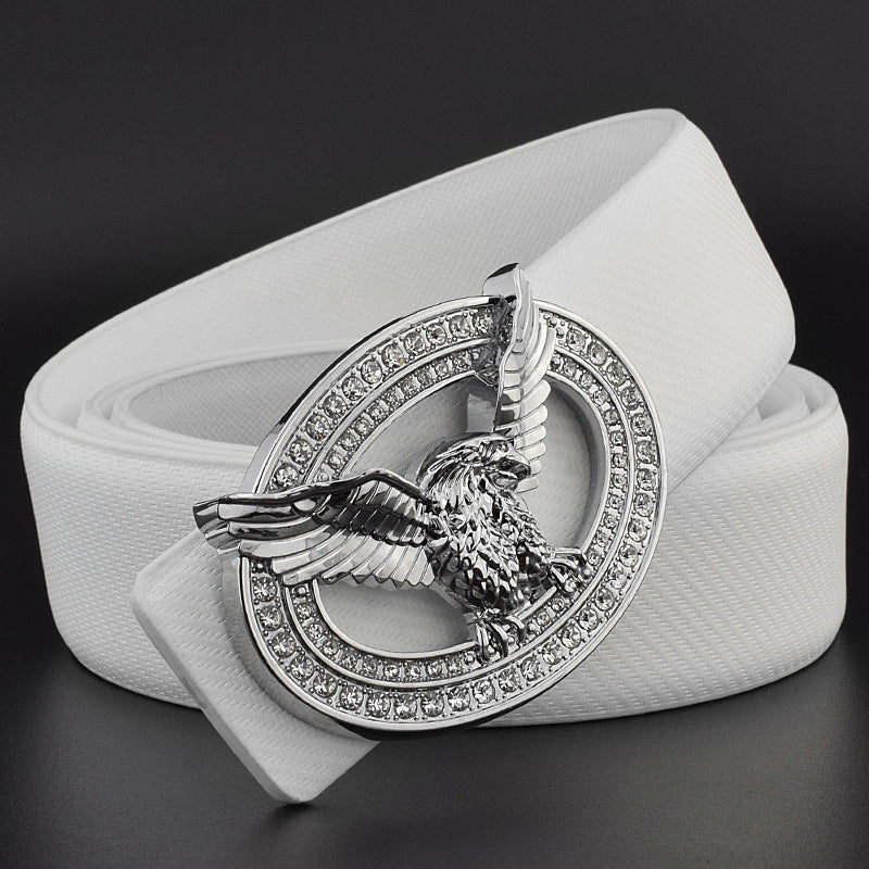 Diamond-studded Leather Belt With Animal Buckle