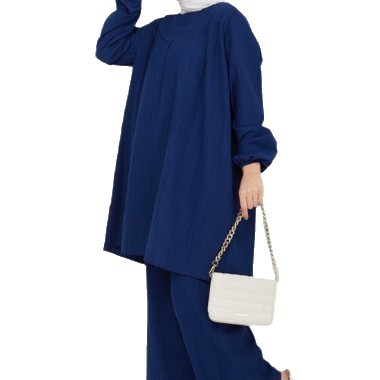 Solid-color Casual Loose-fitting Crew-neck Long-sleeve Wide-leg Pants Set