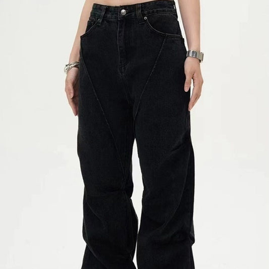High Waist American Retro Loose Black Jeans For Women