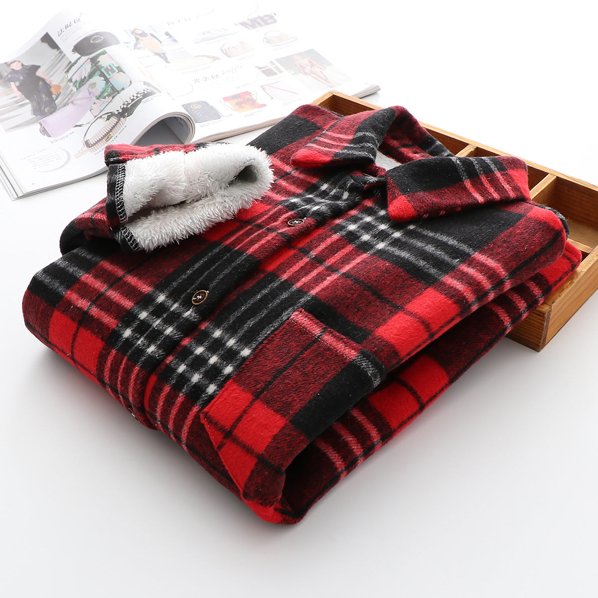 Women's Casual Small Plaid Woolen Fleece Shirt