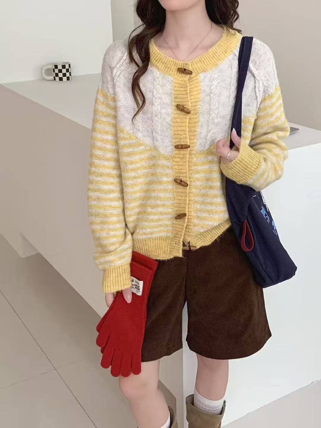 Autumn And Winter Striped Loose And Lazy Style Knitted Cardigan