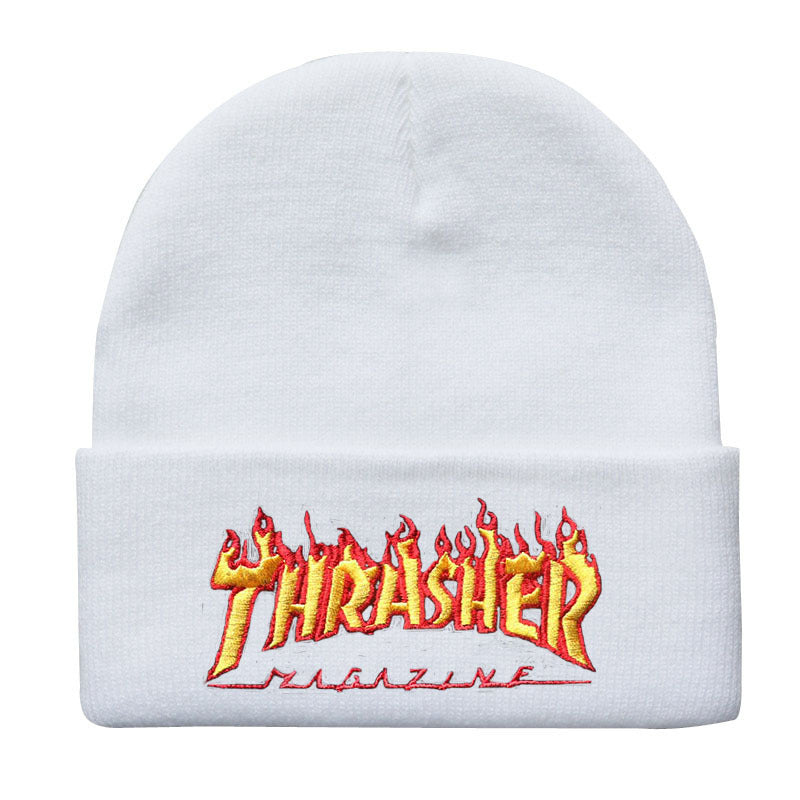 Fashion Flame Letter Embroidery Knitted Hat