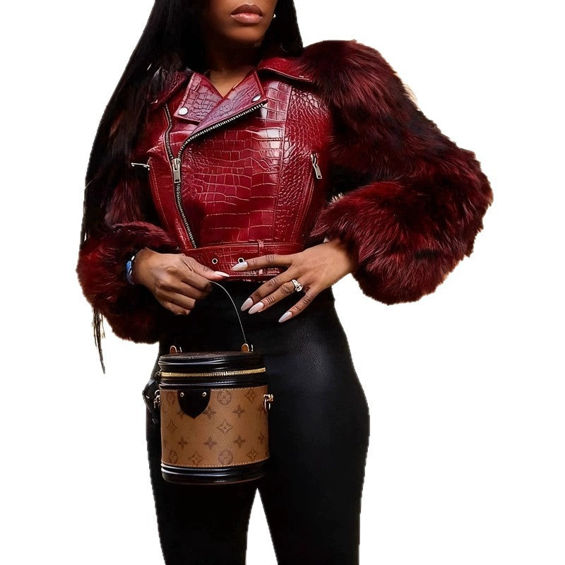 Womens Patchwork Fur Jacket A Stylish And Sexy Outerwear Piece