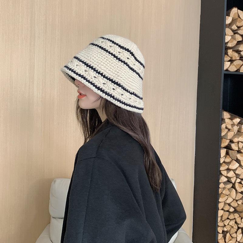 Knitted Striped Wool Bucket Breathable Hat