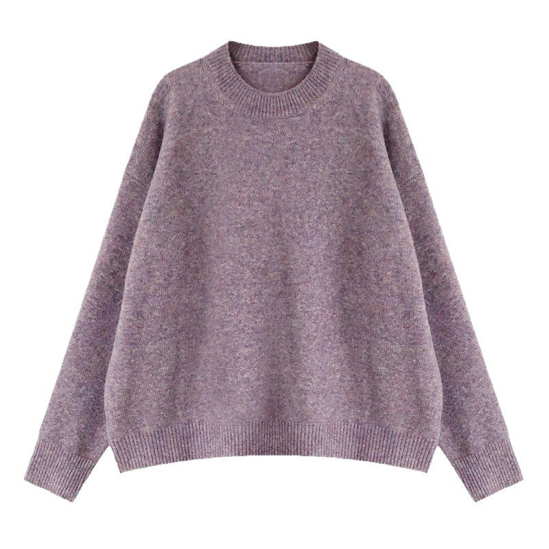 Solid Color Pullover Soft Glutinous Thickened Women's Round Neck Sweater