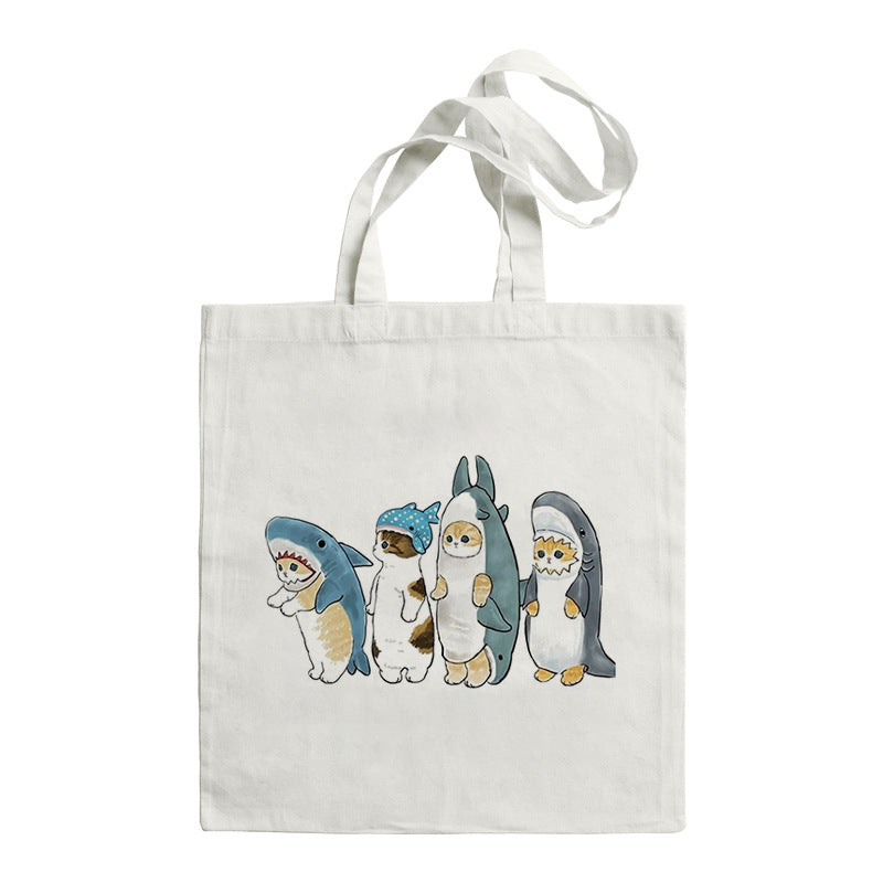 Shark Cat Printed Canvas Bag Shoulder