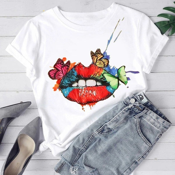 Women's Multicolor Cartoon Print T-Shirt