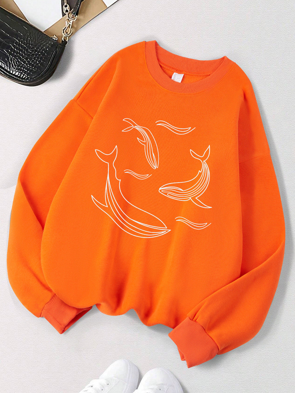 Simple Sketch Whale Fashion Casual Printed Hoodie