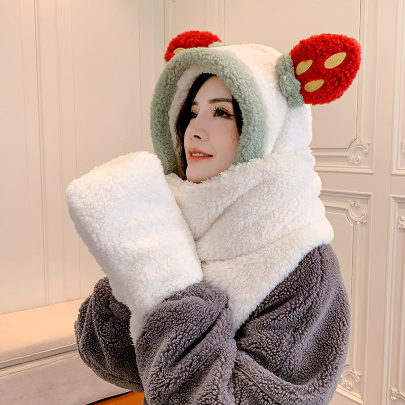 Lamb Velvet Hat Scarf Gloves Three-in-one Ear Protectors