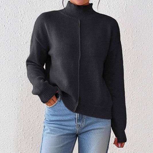 Casual European And American Autumn And Winter Solid Color Base Sweater