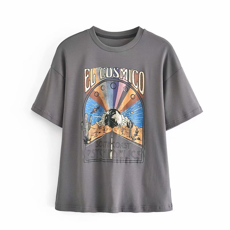 Urban Casual Coastal Rainbow Print Crew Neck T-Shirt
