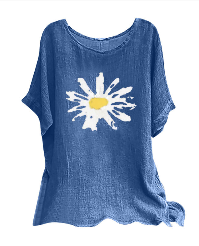 Løs Plus Size Afslappet T-shirt til kvinder i bomuldsblanding med korte ærmer