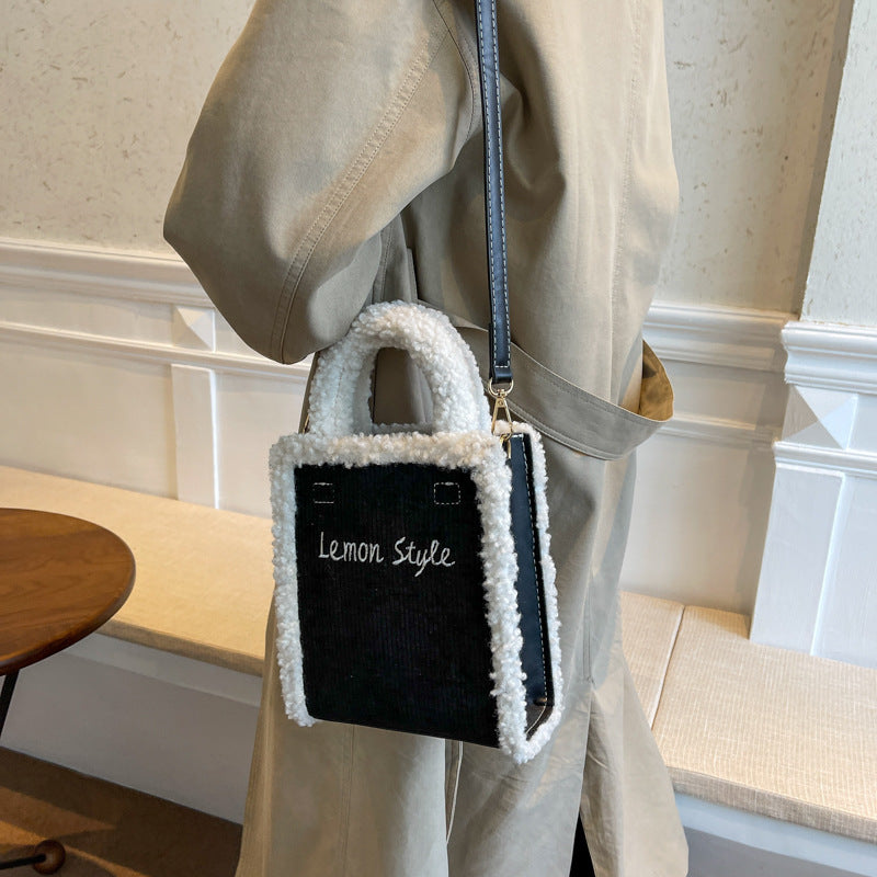 Cute Lamb Fleece Handbag Messenger Bag Letter