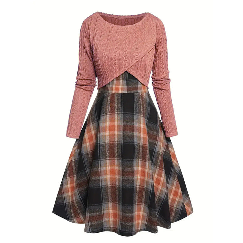 New Womens Two-piece Set Knitted Long-sleeve Top And Dress