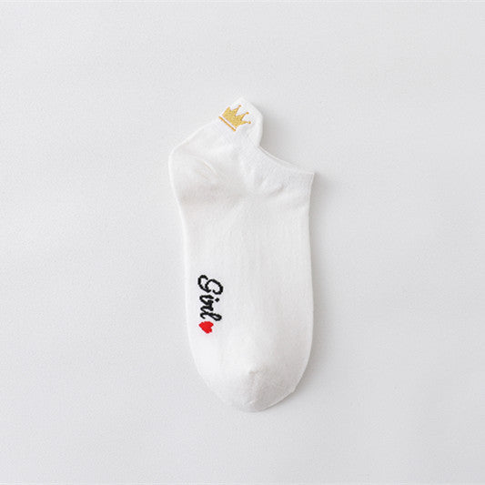 Women's Heel Crown Embroidered Combed Cotton Low Top Low Cut Socks Boat Socks