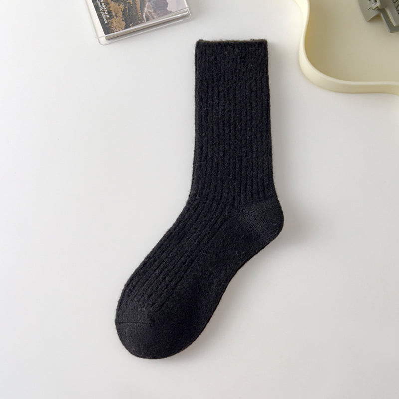 Thick Solid-color Warm Wool Mid-calf Socks