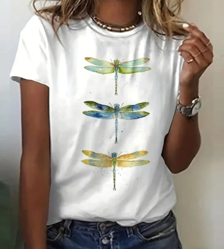 Loose Plus Size Sweet Floral 3d Printed Round Neck Short-sleeved Summer Clothes Women's T-shirt