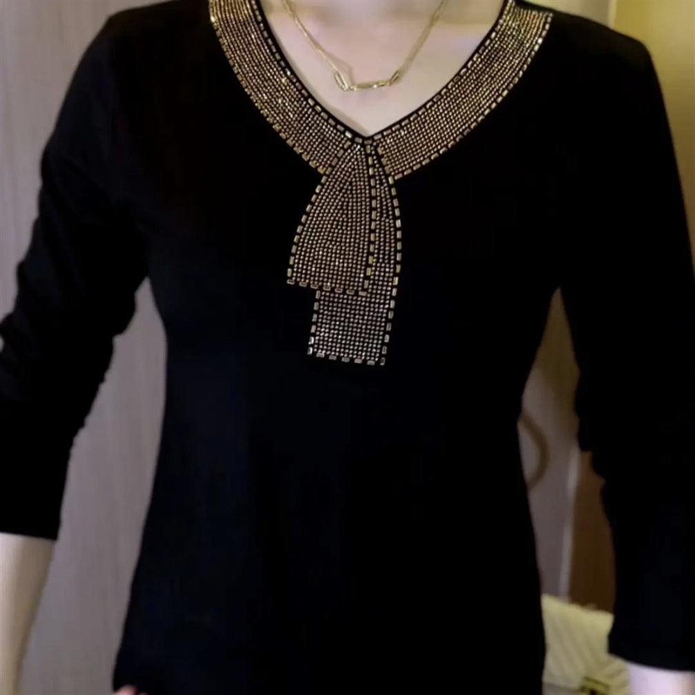 Stylish Women's Slim-fit Long Sleeve Rhinestone Autumn Versatile Fashion