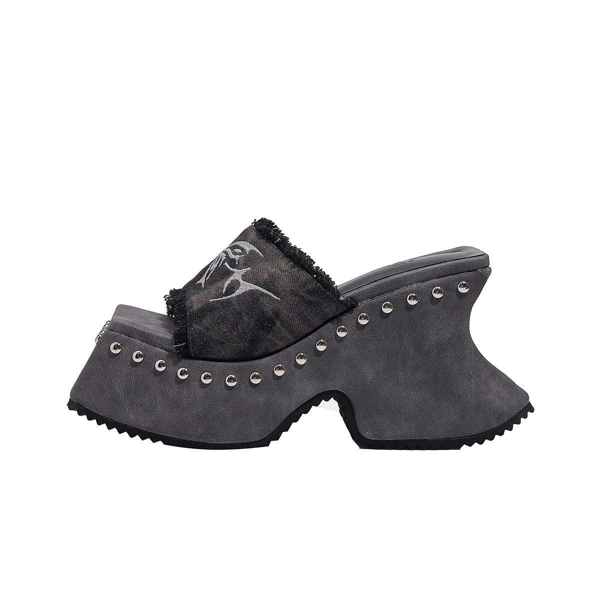 Square Toe Frayed Butterfly Thick Sole Rivets Slippers
