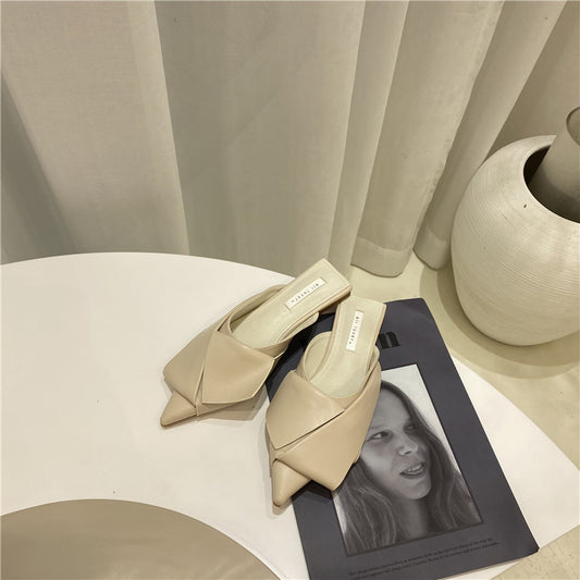 Korean Style Retro Pointed Toe Stacks And Thin Half-drag