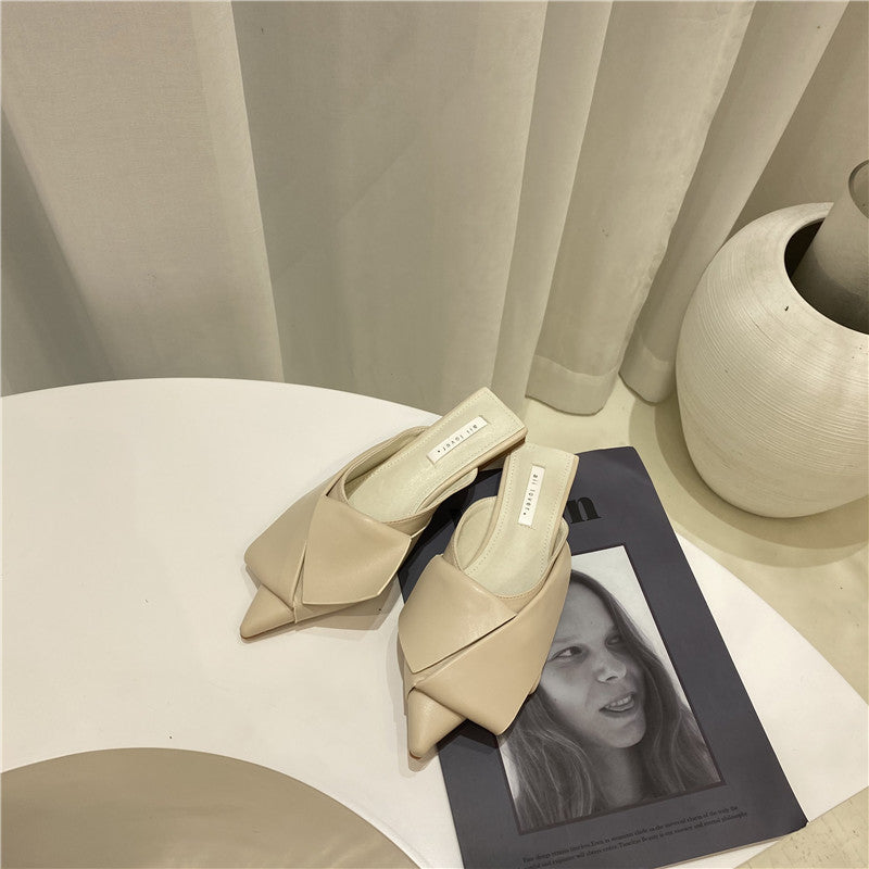 Korean Style Retro Pointed Toe Stacks And Thin Half-drag