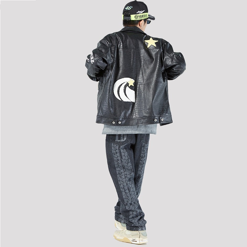 Vintage Loose Top PU Leather Jacket Coat For Men And Women