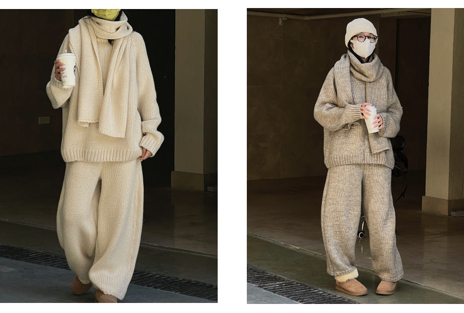 Yarn Thick Knitted Casual Pants Loose Wool Trousers