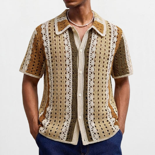 Mens Fashionable Water-Soluble Crochet Knit Sweater
