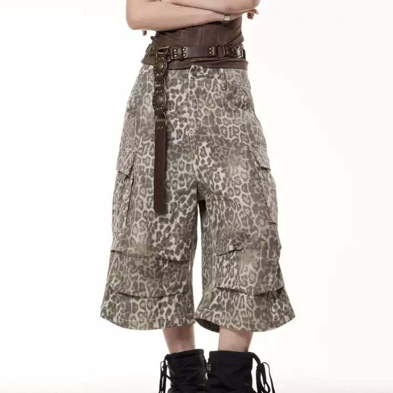 Vintage Leopard Print Workwear Shorts Women's Summer Loose Street Slimming