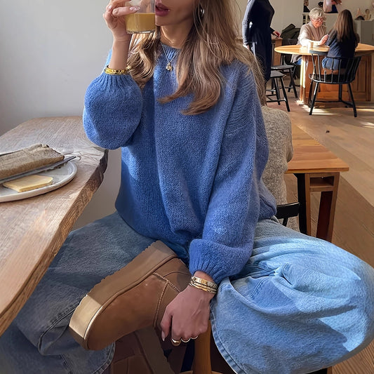 Casual Crew-neck Knit Sweater Women's Sweater Top