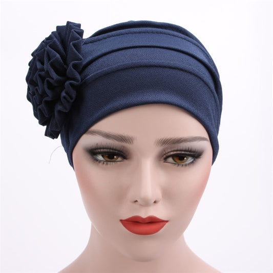 Side Decals Solid Color Large Flower Headscarf Confinement Hat Muslim