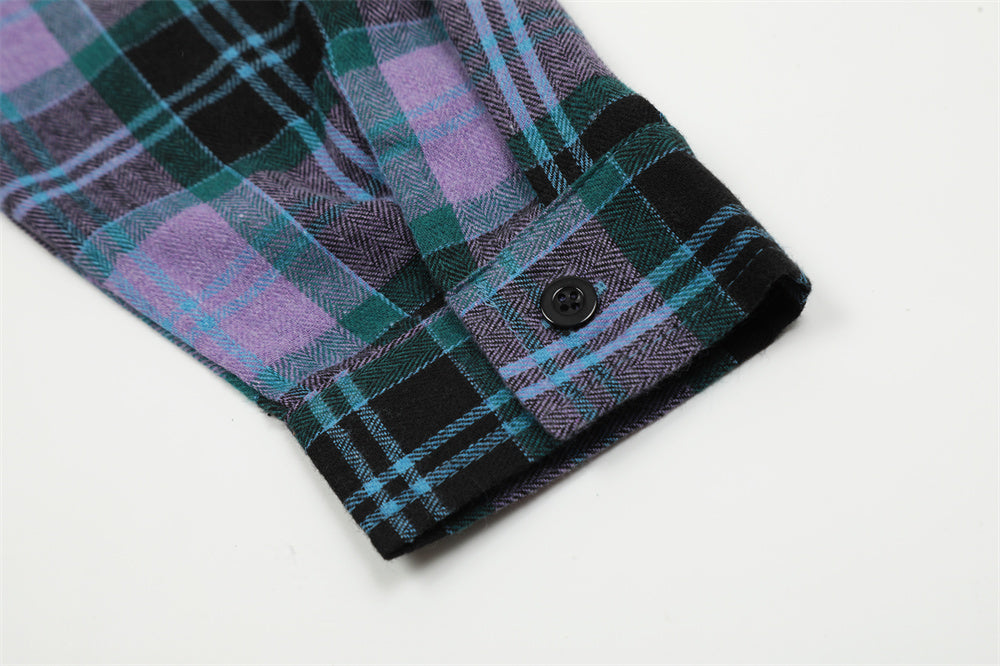 Plaid Long Sleeve Shirt Men's Letter Printed Cardigan