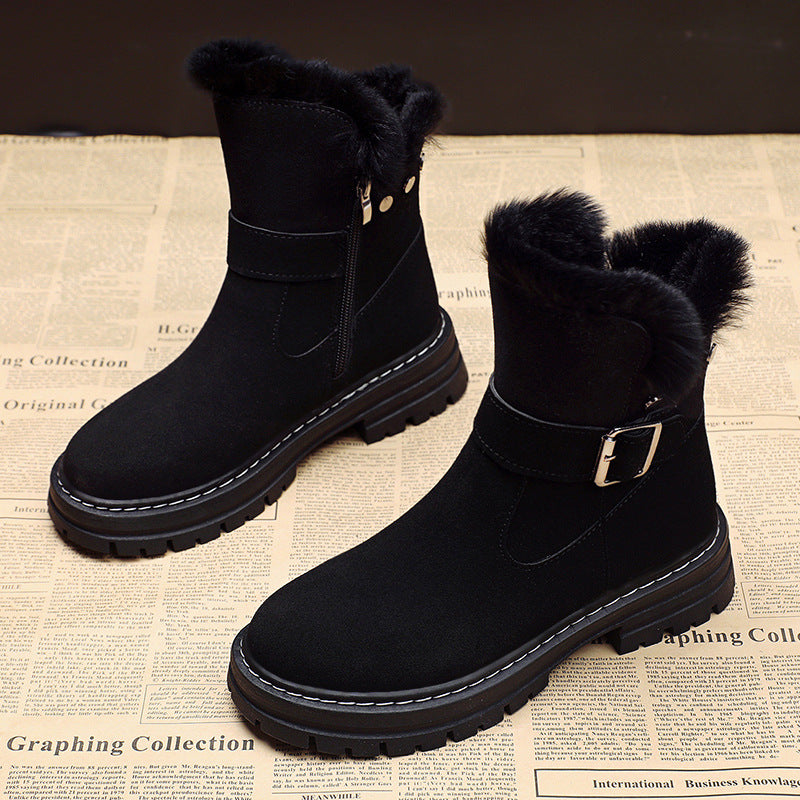 Women's Mid-tube Plus Velvet Warmth Thick-soled Cotton Shoes