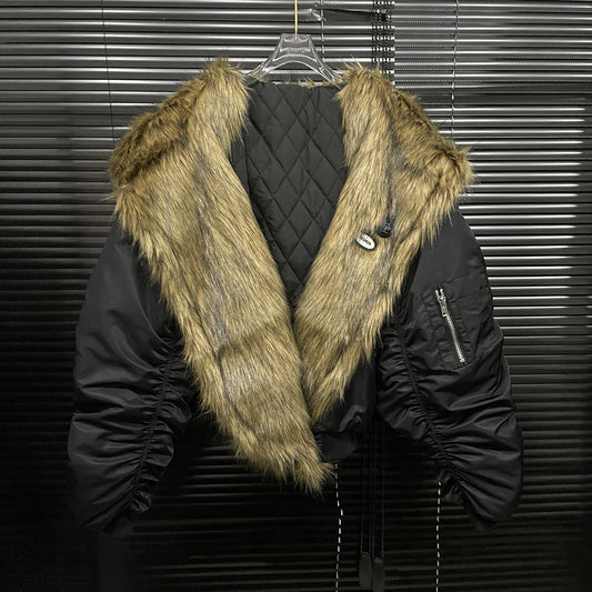 Big Fur Collar Coat Women's Loose Hooded Cotton-padded Coat