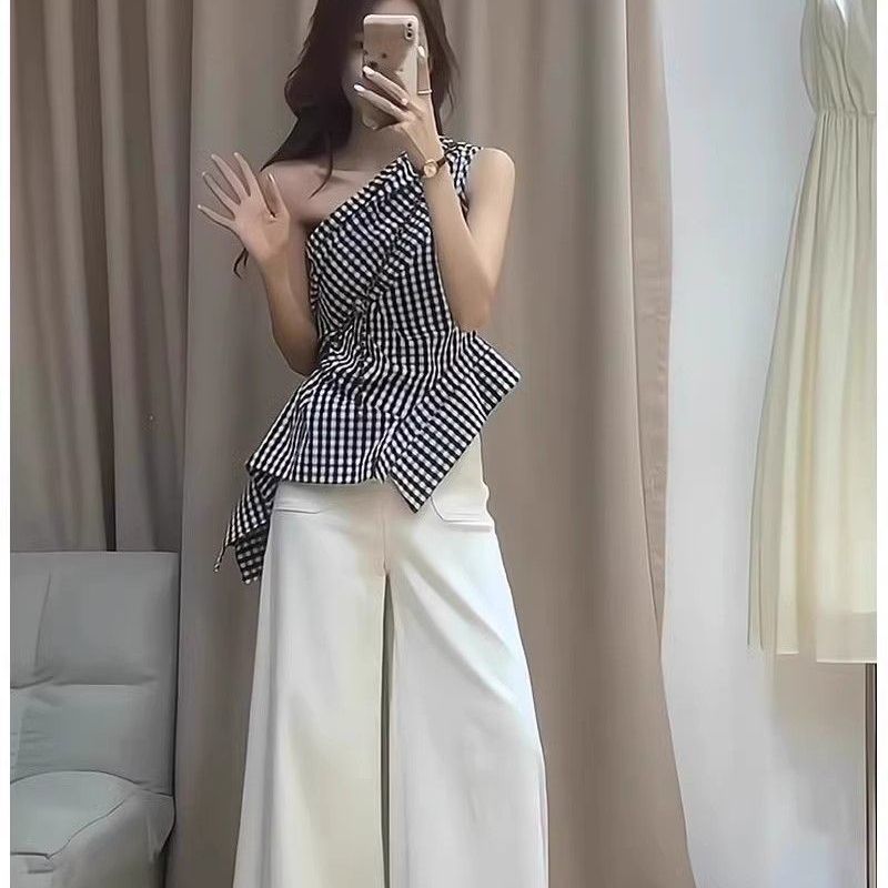 French Retro Plaid Shoulder Vest For Women