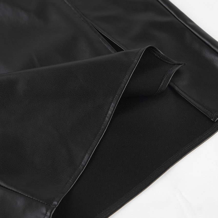 European And American Leisure Split High Waist Leather Skirt