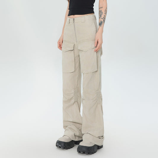 Retro Overalls American Fashion Brand Slim Fit Straight Cargo Pants
