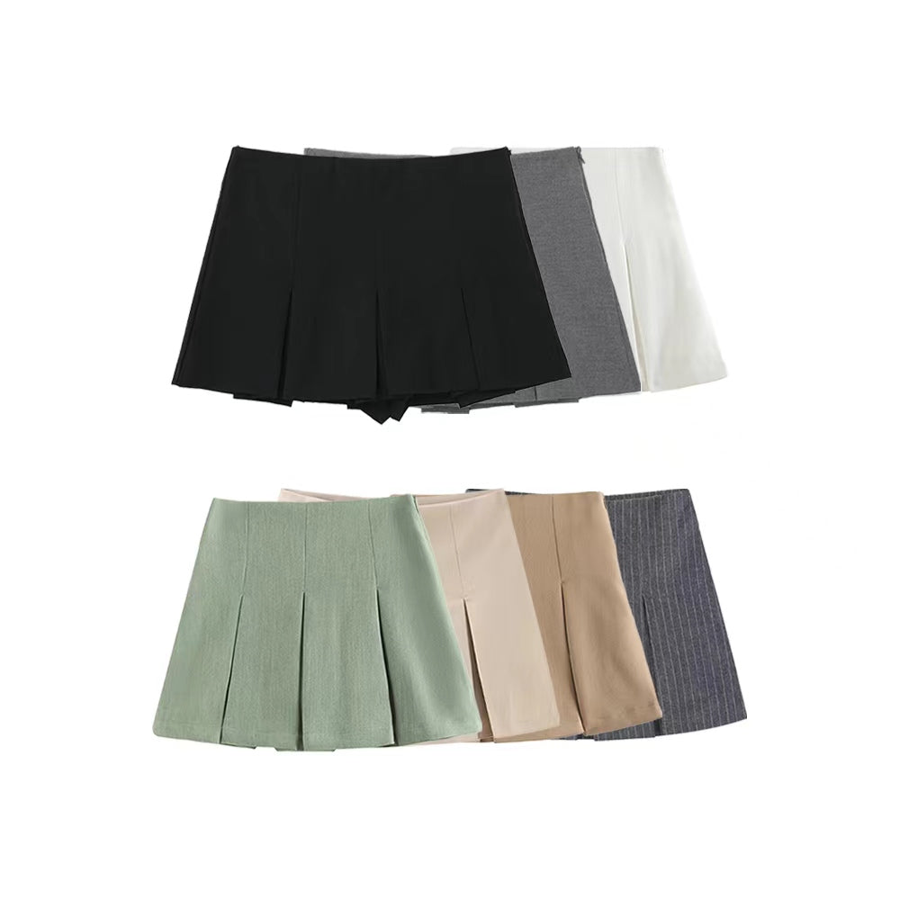 European And American Style High Waisted Wide Pleated Pants Skirt