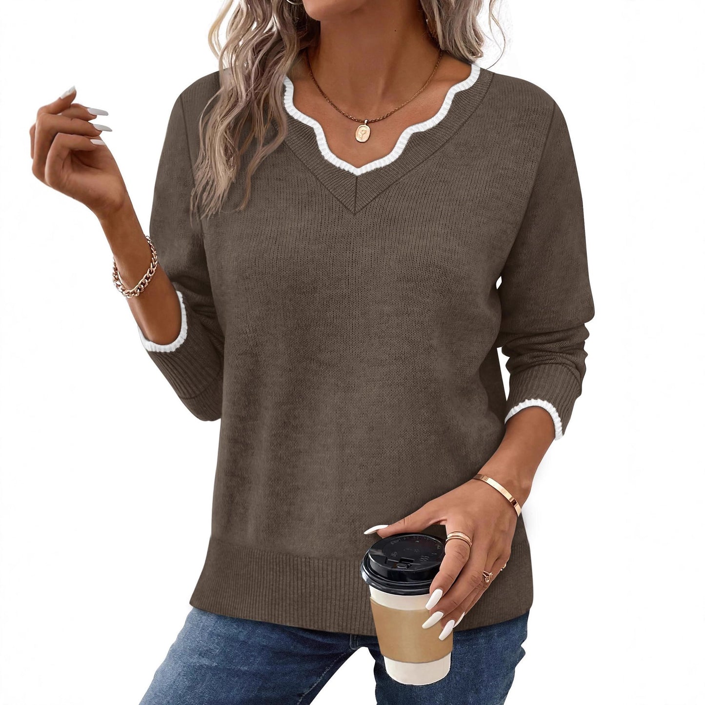 Womens Short-Sleeve Sweater Simple Elegant Solid-Color Knit Top